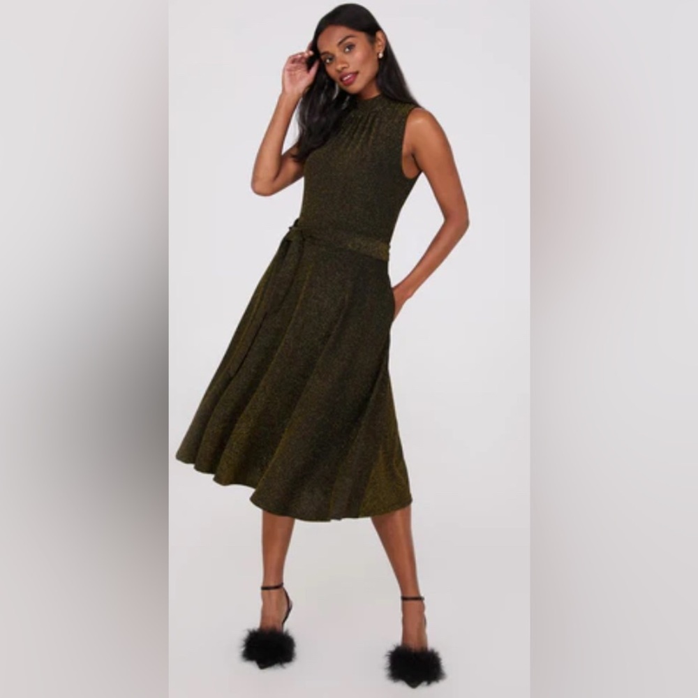 Sleeveless Glitter Mock Neck Midi Dress
